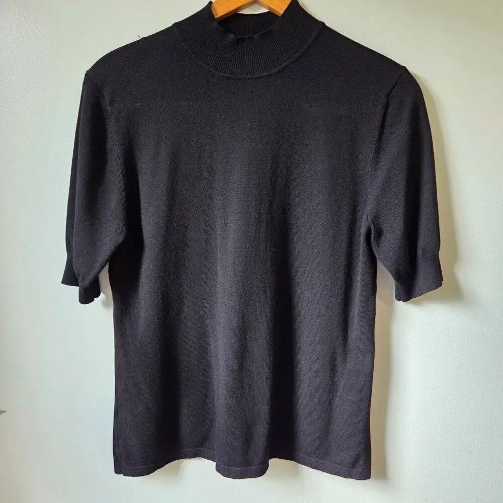 EUC COLDWATER CREEK BLACK MOCK NECK SOFT SWEATER TOP SIZE M 10-12